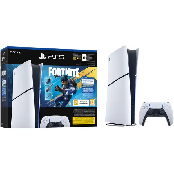 Sony Consola PlayStation 5 Digital Edition (PS5) Slim, 825GB SSD, E-Chassis, Fortnite Flowering Chaos Bundle, Alb-Negru
