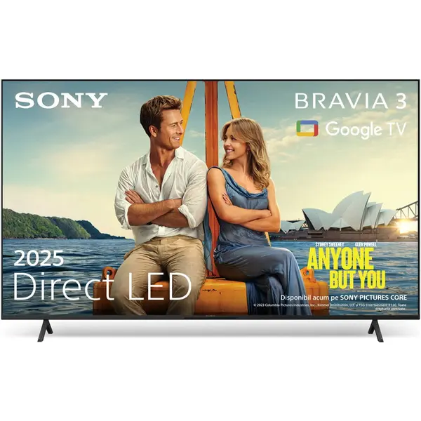 Sony Televizor Sony Bravia 3 LED 55S39, 139 cm, Smart Google TV, 4K Ultra HD, Clasa F (Model 2025), Negru