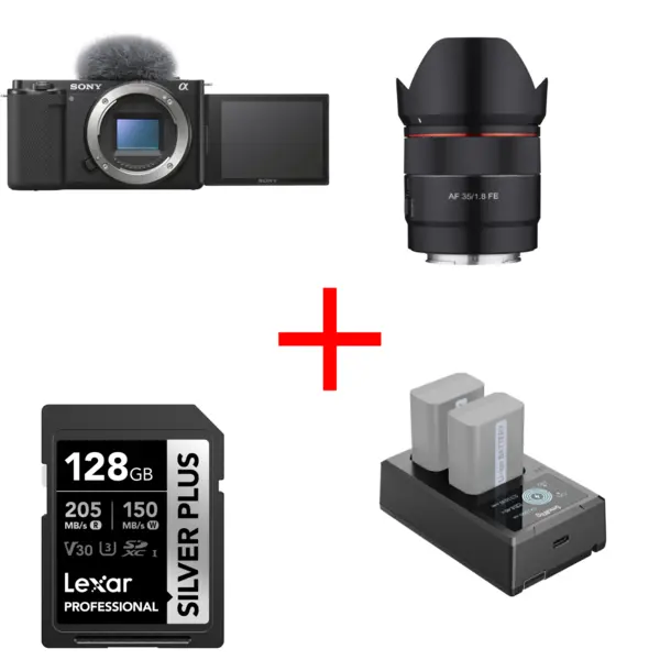 Sony ZV-10 + Obiectiv Samyang 35mm F1.8 FE, bonus card Lexar 128gb si incarcator