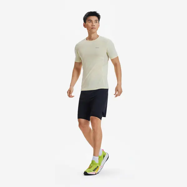 Șort 2 în 1 de alergare pe distanțe lungi, Kiprun run ultra 900 negru, bărbați