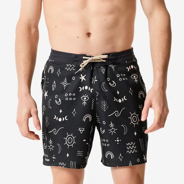 Șort de baie Boardshort surf semi-lung 18'' 100 Symbol Negru Bărbați