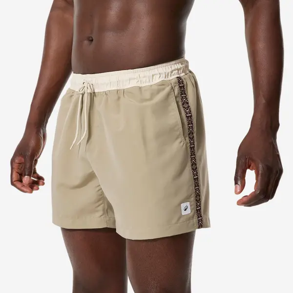 Șort de baie scurt Boardshort surf 15" 100 Géo retro Bej Bărbați