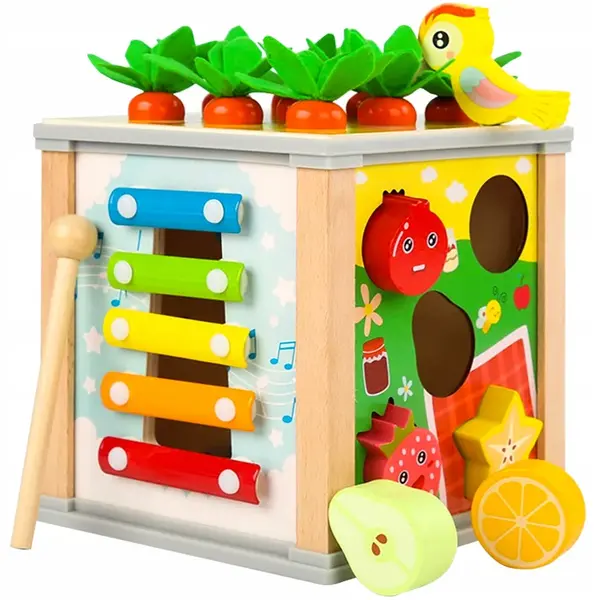 Sortator de lemn Kruzzel - Cub educativ cu fructe și legume
