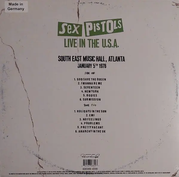 South East Music Hall, Atlanta - Red Vinyl | Sex Pistols