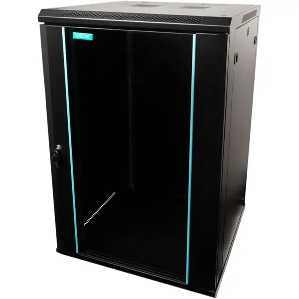 spacer Cabinet metalic Spacer SPCN-27U-1000-BK-03 27U, Stand alone, 600 x 1000 mm, Glass door, Negru