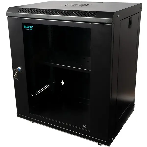 spacer Cabinet metalic Spacer SPCW-12U-400-BK-02 12U, Wall mount, 500 x 400 mm, Glass door, Negru