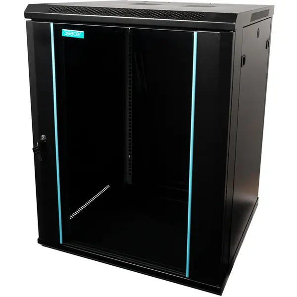 spacer Cabinet metalic Spacer SPCW-15U-600-BK-03 15U, Wall mount, 600 x 600 mm, Glass door, Negru