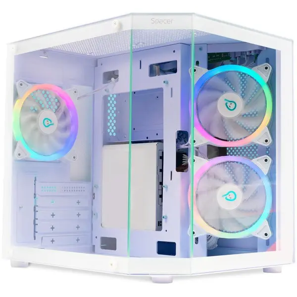 spacer Carcasa PC Spacer Aquarium, Mini Tower, mATX, fara sursa, sticla securizata, USB 3.0, USB Type-C, HD-Audio, Jack 3.5mm, PSU shroud, Alb