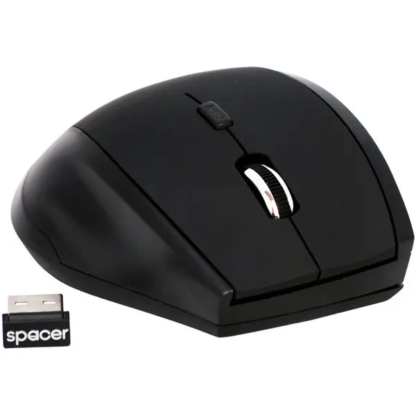 spacer MOUSE WIRELESS SPACER 2.4GHz, 6D, cauciucat, scroll metalic, black 'SPMO-291'