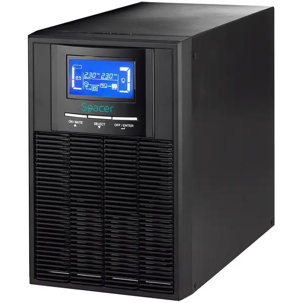 spacer UPS Spacer Online SPUP-2000D-OLT01, 2000VA/1800W, AVR, Sinusoida Pura, LCD, 3 prize Schuko, Negru