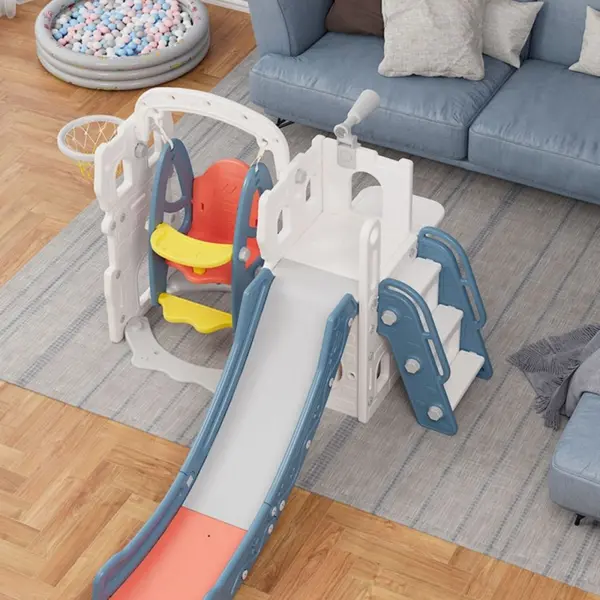 Spatiu de joaca pentru copii 3in1 Nichiduta Garden White, cu platforma, tobogan, leagan cu bara de protectie detasabila, cos de baschet
