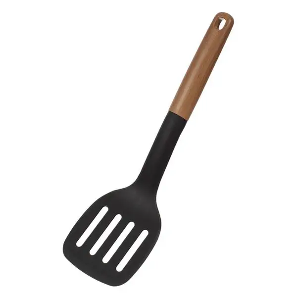 Spatula cu perforatii si maner aspect de lemn pentru servire,plastic,32 cm