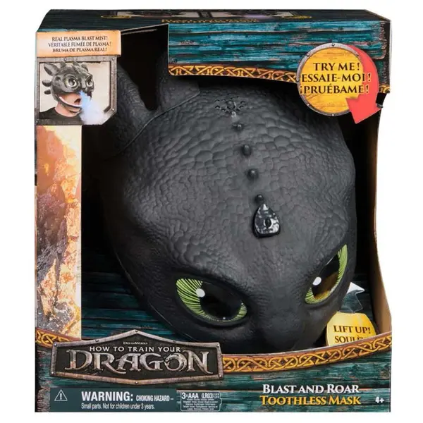 Spin Master Dreamworks Dragons World of Berk - Masca interactiva Toothless Blast N Roar (How to Train Your Dragon 2025), Negru, 4 ani+
