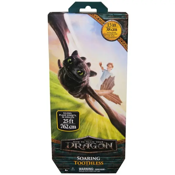 Spin Master Dreamworks Dragons World of Berk - Toothless Soaring Dragon din filmul „How to Train Your Dragon 2025”, Planor, Negru, 4 ani+