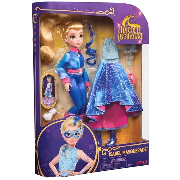 Spin Master Papusa modala Unicorn Academy Isabel Deluxe Masquerade, multicolor, 240mm, set cu 10 accesorii