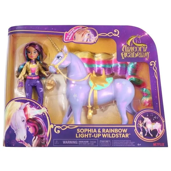 Spin Master Set de joaca Unicorn Academy - Papusa Sophia si Wildstar, Lumina Curcubeu