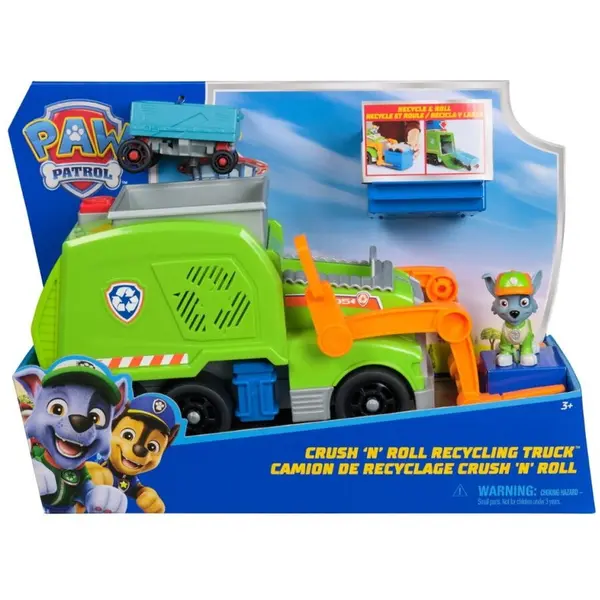 Spin Master Set Paw Patrol, Camionul de Reciclare Crush N’ Roll cu Rocky, Multicolor, 3 ani +