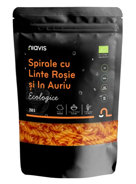 Spirale ecologice cu linte rosie si in auriu, 250g, Niavis