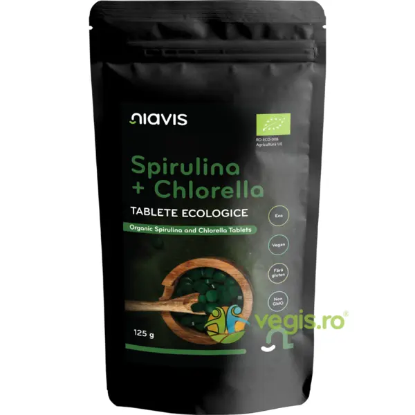Spirulina + Chlorella Tablete fara Gluten Ecologice/Bio 125g