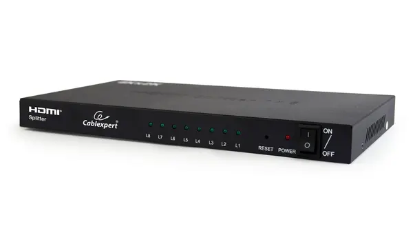 Splitter HDMI pentru sali de conferinte Gembird DSP-8PH4-03, 8 porturi, 4K, suport 3D, amplificator semnal, carcasa din otel