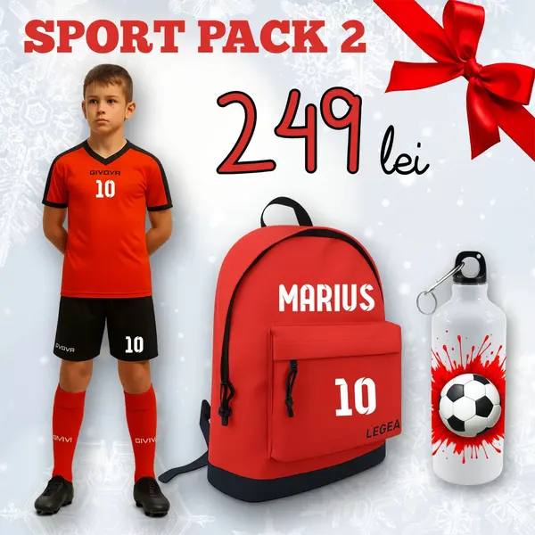 SPORT PACK 2 personalizat ROSU 2XS, Tricou roșu, șort negru