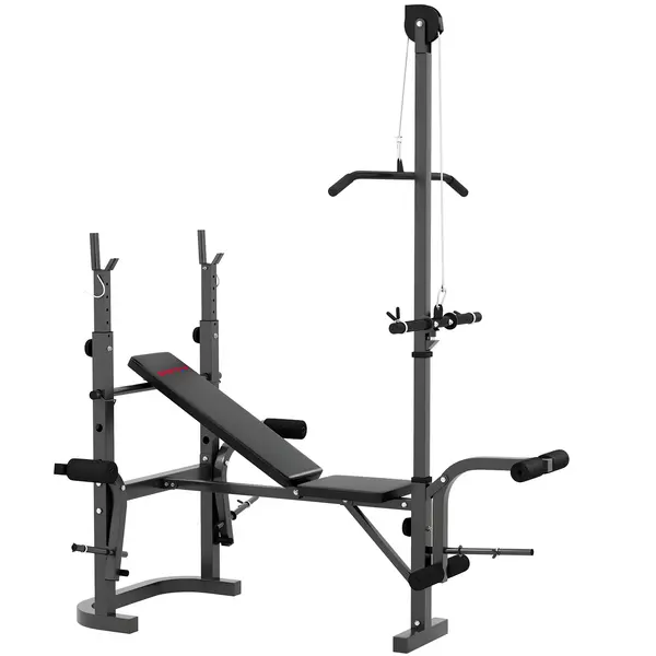 SPORTNOW Bancă de greutăți, Trei suporturi pentru greutăți, Oțel și PU, 202 x 155 x 106 cm, Negru | Aosom Romania
