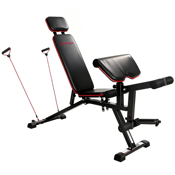 SPORTNOW Bancă pentru haltere reglabilă până la 420 kg 3 în 1 cu role, extensie pentru picioare, suport curl, spătar, benzi de rezistență | Aosom Romania