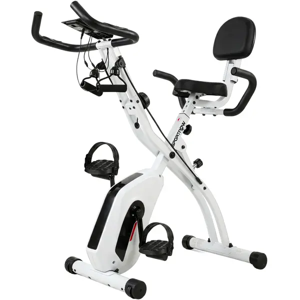 SPORTNOW Bicicletă statică pliabilă cu 8 niveluri de rezistență Volant Ecran LCD Bluetooth Pulsometru și Șa reglabilă | Aosom Romania