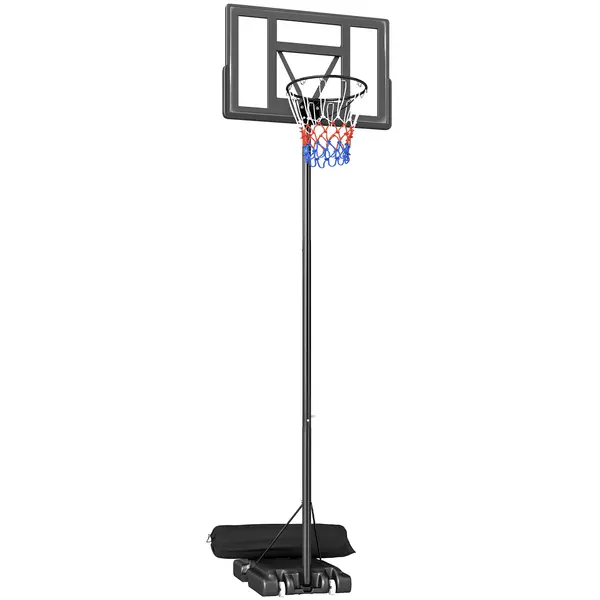 SPORTNOW Coș de Baschet Exterior Reglabil pe Înălțime 135-305 cm, Coș de Baschet cu Roți, Bază Umplibilă, Sac de Greutate, Panou Rezistent, Portabil pentru Interior și Exterior, Negru | Aosom Romania