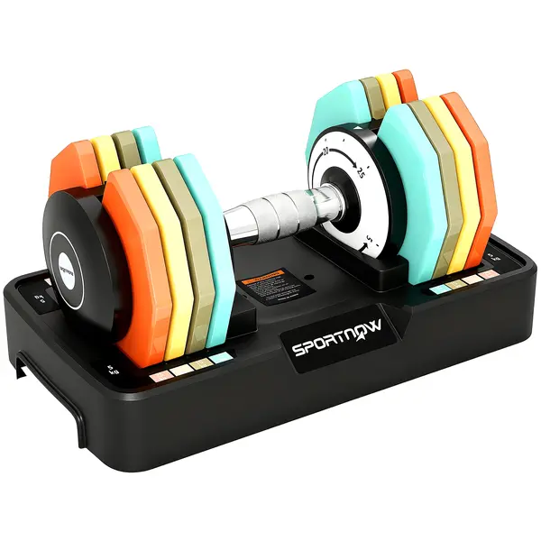 SPORTNOW Ganteră reglabilă 5–25 kg cu suport de depozitare, 5 niveluri de greutate, mâner antiderapant, discuri octogonale | Aosom Romania