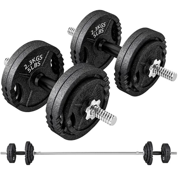 SPORTNOW Greutăți pentru Sală 2 în 1 de 42 kg cu 14 Discuri, Bară de Greutăți și Haltere, din Oțel, 180x24x24 cm, Negru | Aosom Romania