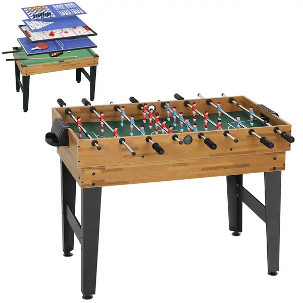 SPORTNOW Masă de Jocuri 13 în 1 cu Fotbal de Masă, Ping Pong, Air Hockey, Biliard, Șah și Altele, Culoare Nuc | Aosom Romania