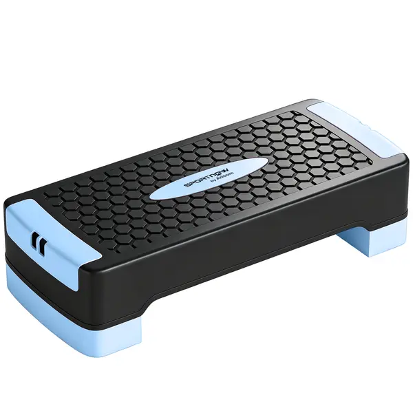 SPORTNOW Placă de step reglabilă pe înălțime Fitness Aerobic Stepper cu 2 trepte (11/16 cm) 2 benzi de rezistență, covoraș anti-alunecare Albastru | Aosom Romania