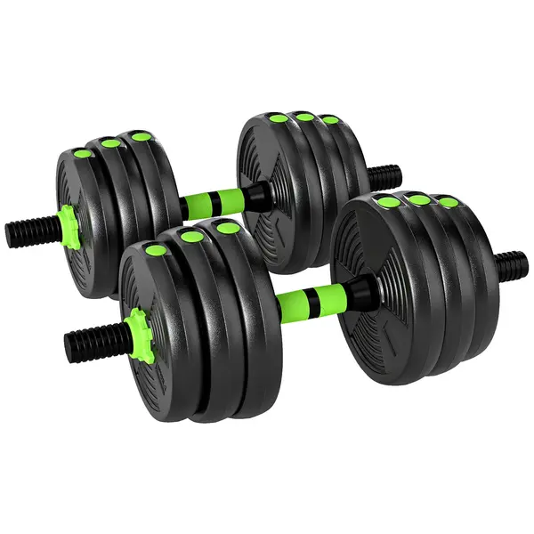 SPORTNOW Set Bară cu Greutăți 3 în 1 cu 16 Discuri și Prindere Antiderapantă, 140x20x20 cm, Verde | Aosom Romania
