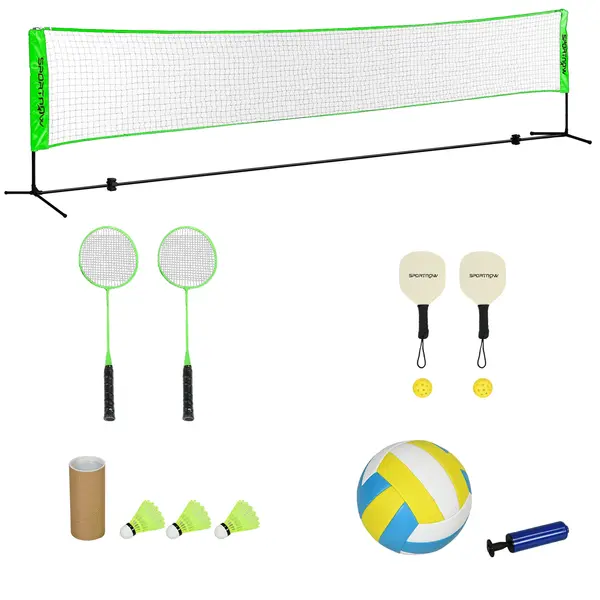 SPORTNOW Set complet de badminton, pickleball și volei, 3 în 1, jocuri sportive în aer liber cu filet reglabil în înălțime | Aosom Romania