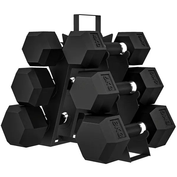 SPORTNOW Set de gantere 2x4kg 2x6kg 2x8kg cu suport, acoperire din cauciuc și mâner antiderapant pentru acasă și sală | Aosom Romania