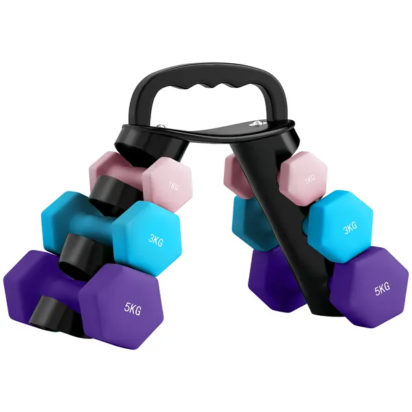 SPORTNOW Set de gantere hexagonale, gantere pentru antrenament, 2 x 1 kg, 2 x 3 kg, 2 x 5 kg, cu suport convertibil pentru gantere | Aosom Romania