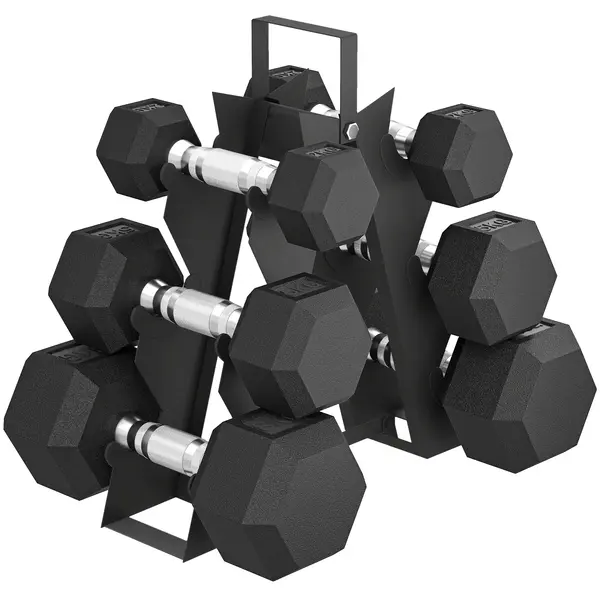 SPORTNOW Set de Gantere pentru Sală cu Suport, 2x2kg, 2x5kg, 2x8kg, Greutăți Hexagonale din Metal cu Mânere Antiderapante, Antrenament de Forță și Fitness Acasă, Negru | Aosom Romania