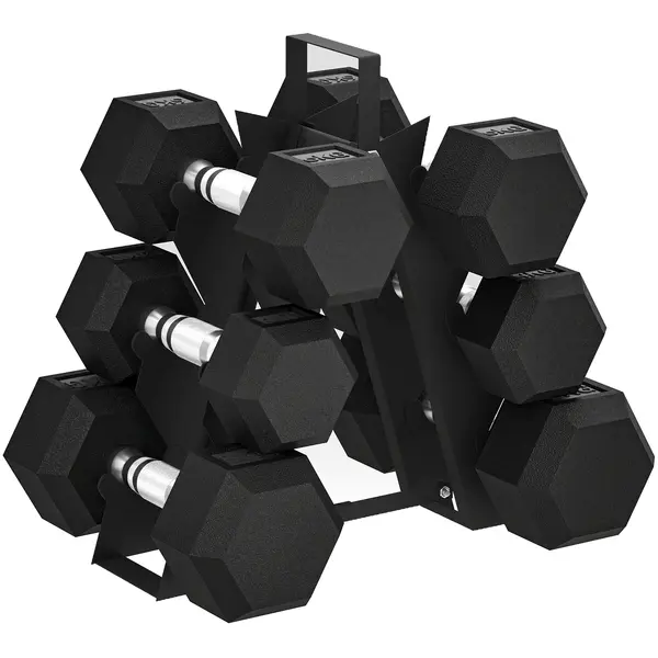 SPORTNOW Set de Gantere pentru Sala de Fitness cu Suport, 2x4kg, 2x6kg, 2x8kg, Greutăți Hexagonale din Metal cu Mâner Antiderapant, Antrenament de Forță Acasă, Negru | Aosom Romania