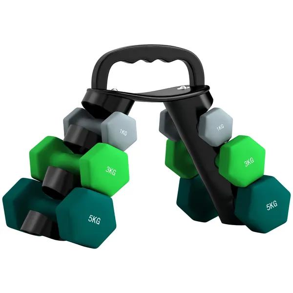 SPORTNOW Set de haltere cu suport, 3 perechi de greutăți de 2 x 1 kg, 2 x 3 kg, 2 x 5 kg, Multicolor | Aosom Romania