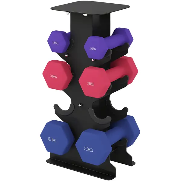 SPORTNOW Set gantere 3 perechi cu suport de depozitare, mânere antiderapante, 1-5 kg, hexagon | Aosom Romania