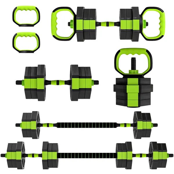 SPORTNOW Set Greutăți Sală 6-în-1, Multifuncțional, 20 kg, Plastic și Nisip, 125x18x18 cm, Verde | Aosom Romania