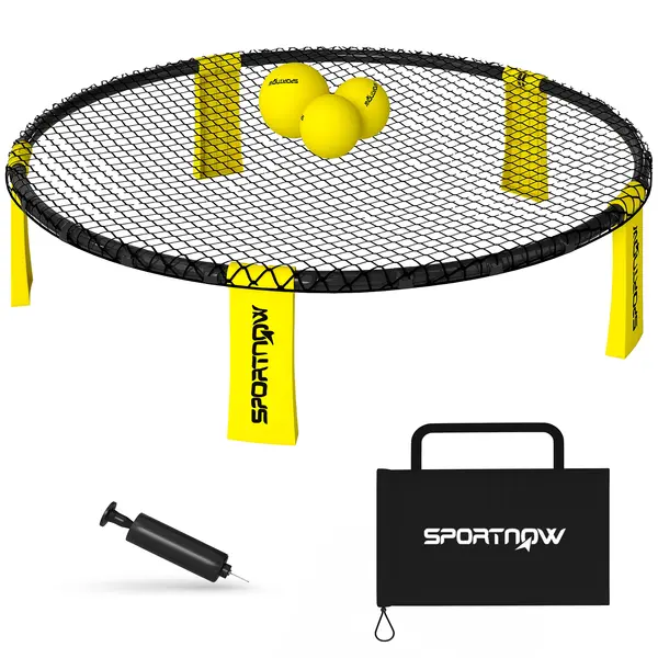 SPORTNOW Set joc mini-volei de exterior cu filet, 3 mingi și pompă, portabil cu sac de transport galben | Aosom Romania