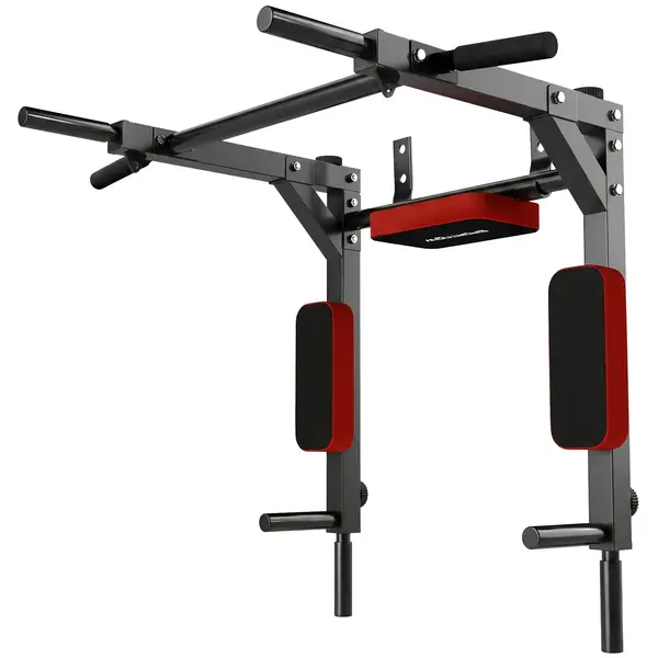 SPORTNOW Stație 2 în 1 pentru Perete, Tracțiuni și Dip, 200 kg, Roșu | Aosom Romania