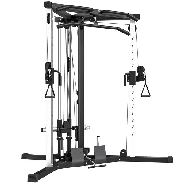 SPORTNOW Stație de Fitness cu 15 Poziții Reglabile, Bară pentru Tracțiuni și Halteră, 170x139x200 cm, Negru | Aosom Romania