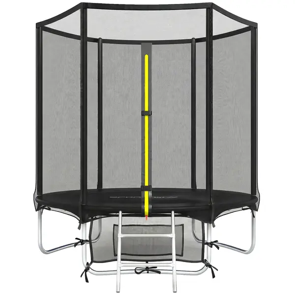 SPORTNOW Trambulină Exterior Ø183 cm Trambulină pentru Copii +6 Ani Adulți cu Plasă de Siguranță Scară cu 2 Trepte Negru | Aosom Romania