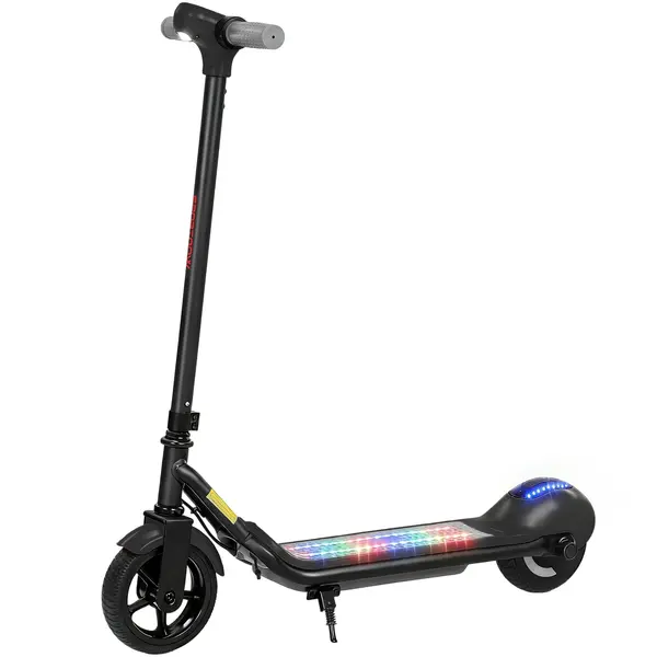 SPORTNOW Trotinetă electrică copii 6-14 ani, ecran LED, lumini RGB, roți 16,5 cm, viteză 10 km/h, pornire prin împingere, negru | Aosom Romania