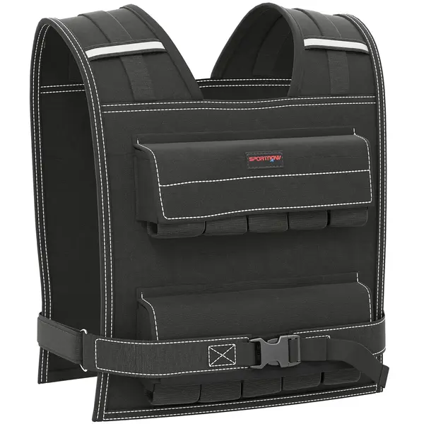 SPORTNOW Vestă cu Greutăți Reglabilă 20kg cu 20 de Greutăți, Vestă cu Benzi Reflectorizante, Potrivire Strânsă pentru Antrenament Acasă, Alergare și Fitness, Material Oxford, 50x40 cm, Negru | Aosom Romania