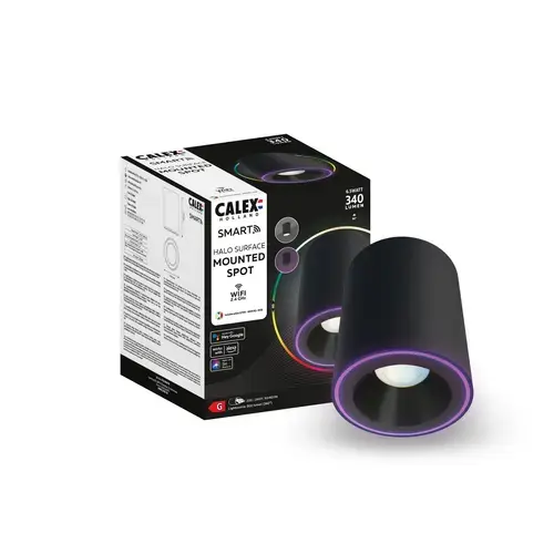 Spot de tavan LED Calex Smart Halo 10cm, RGB, lumina calda, 6.5W, IP20, 340 lm, clasa G (Negru)