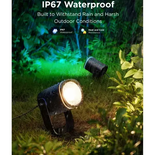 Spoturi de exterior Govee H7093311, 2 bucati LED pentru exterior, 16 milioane de culori, 69 de moduri de scena, weather-resistant, Clasa energetica G